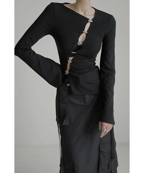 Asymmetric Cut-Out Hook Cardigan